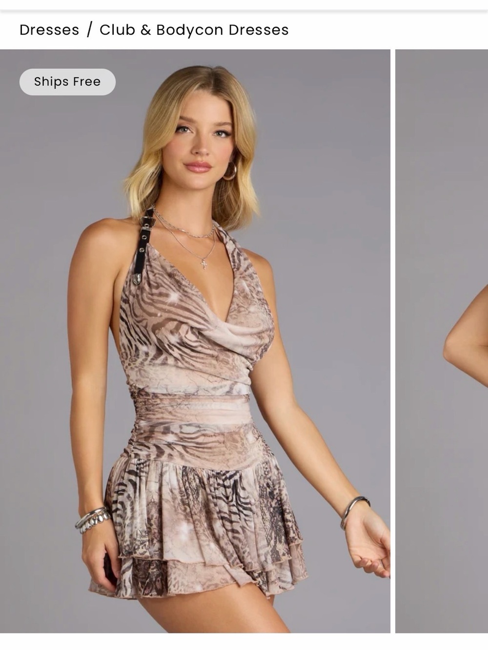 Windsor Taupe Animal-Print Halter Mini Dress